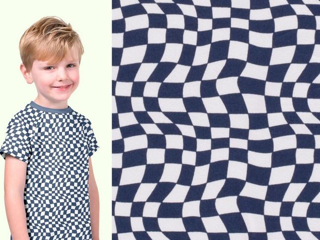 Cotton knitwear in blue and white with a geometric print 19631/008