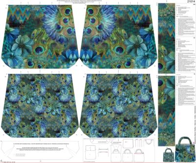Panel for 2 bags with digital print of flowers and peacock feathers ST21014 (1)