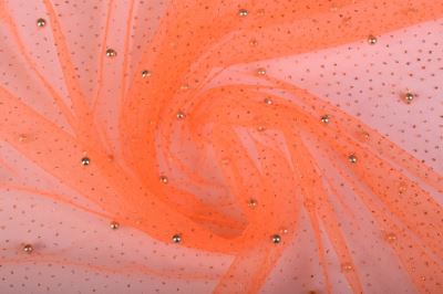 Tulle in orange color with glitter and pearls 10328/036