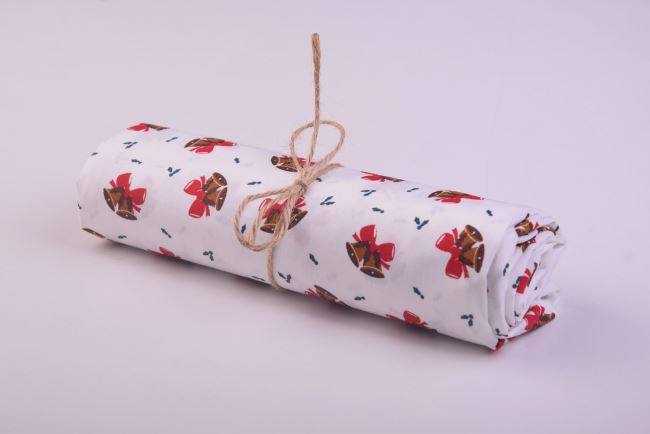 Roll of Christmas cotton in cream color with bell print ROK15032-051D