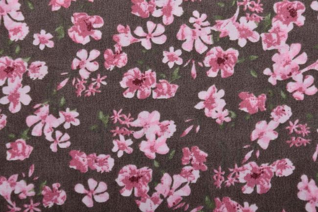 Viscose fabric in brown with a print of small flowers 20163/054