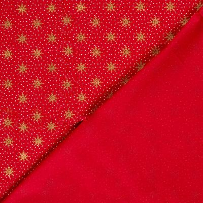 Christmas cotton fabric in red with a print of golden snowflakes 60679/015 (2)