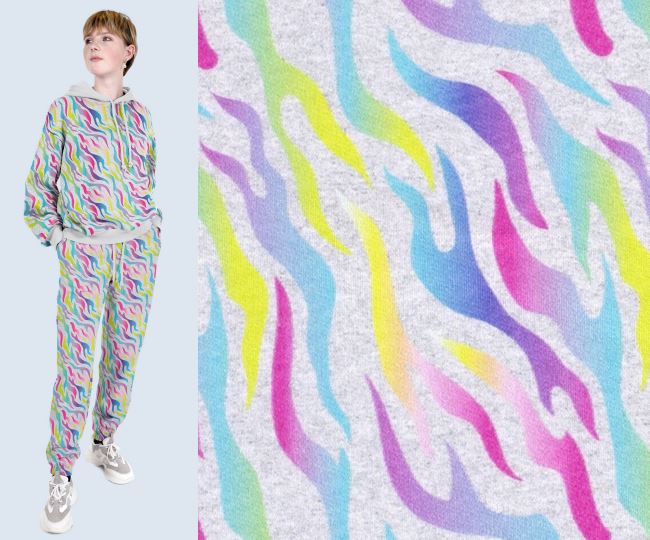 Brushed tracksuit with digital neon print of irregular lines 18437/061