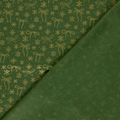 Christmas cotton fabric in green with a print of golden snowflakes 60542/027 (2)