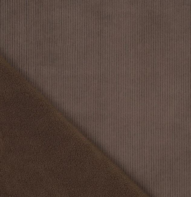 Corduroy with fleece in brown color with fine ribbing 21101/100