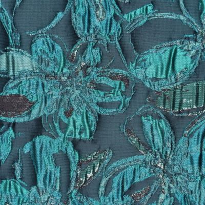 Social jacquard fabric in petrol color with plastic flower pattern 23189/670 (1)