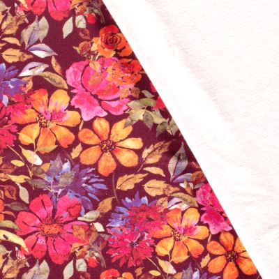 Combed tracksuit in burgundy color with digital flower print 20526/018