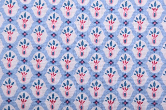 Poplin in light blue color with a decorative print of ornaments 19403/002