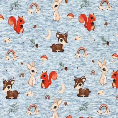 Alpine fleece in brindle blue with digital print of forest animals 22381/690 (2)