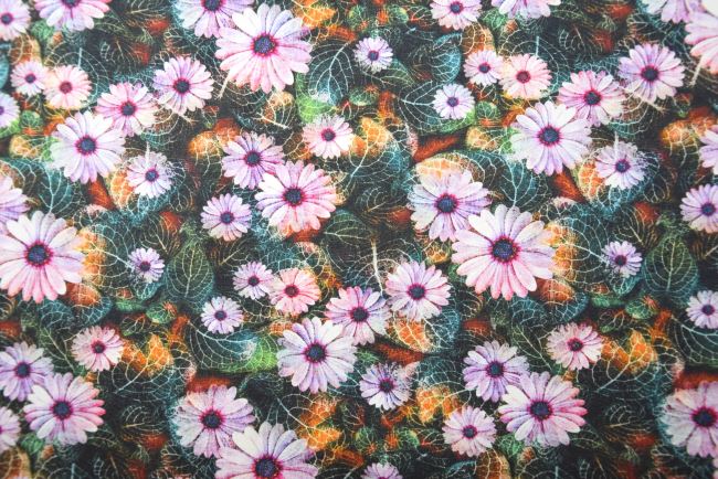 Cotton knit with digital print of flowers and leaves S1891R-3685
