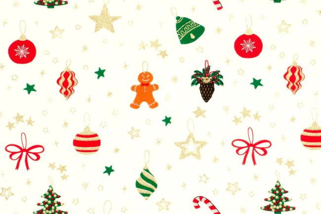 Christmas cotton fabric in cream color with a print of ornaments and stars 22706/051