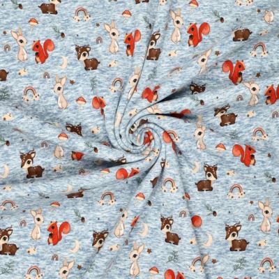 Alpine fleece in brindle blue with digital print of forest animals 22381/690 (5)