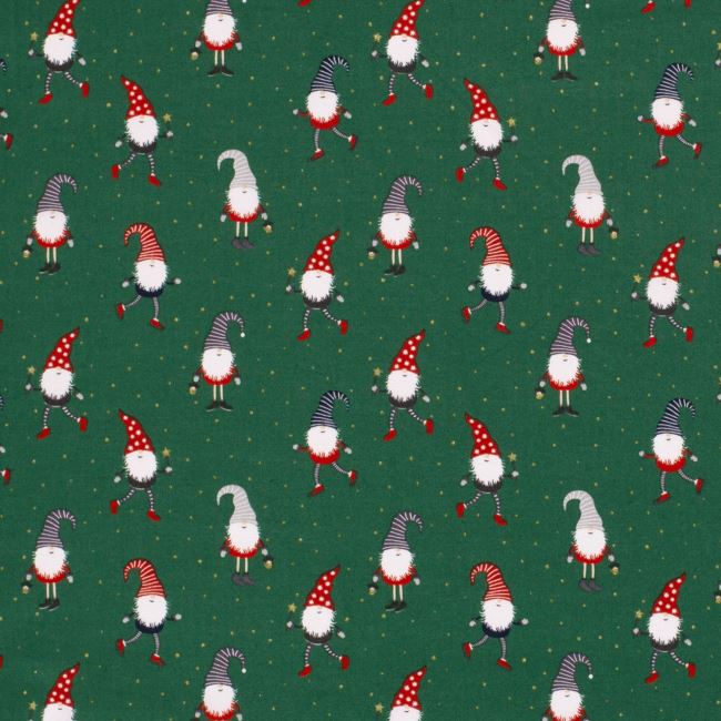 Christmas green cotton fabric with elf print 20732/025