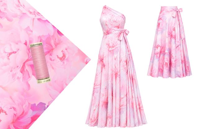 Set for sewing multifunctional dresses with pink flower print SET84