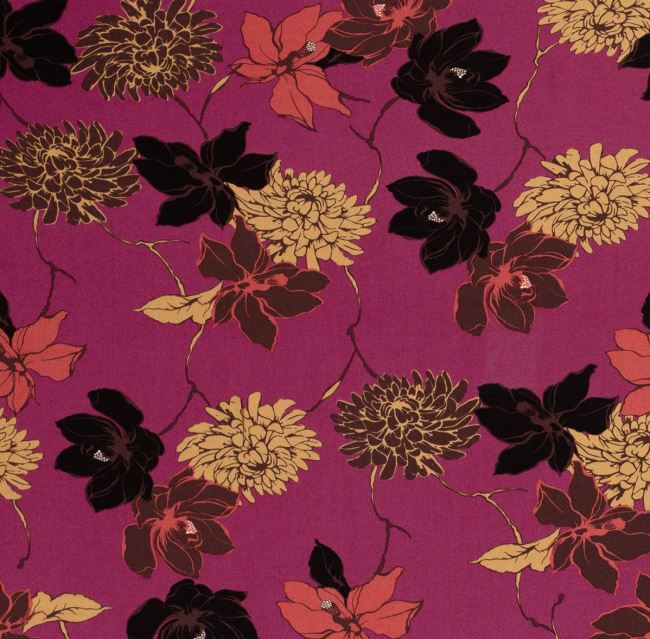 Viscose fabric in dark fuchsia color with flower print 20071/017