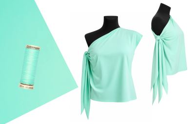 Set for sewing a summer top made of functional knitwear with ties in green color SET65