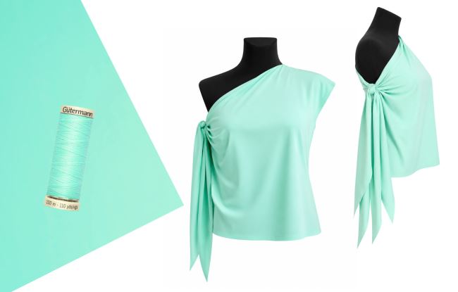 Set for sewing a summer top made of functional knitwear with ties in green color SET65