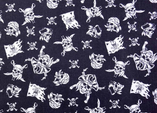 Black cotton fabric with pirate print L127