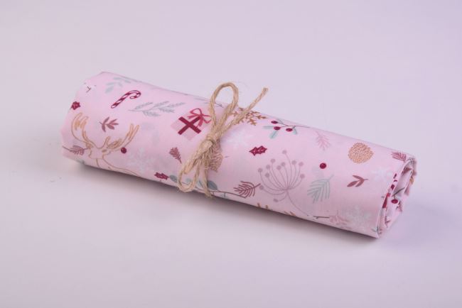 Roll of Christmas cotton in pink with print RO18723/011