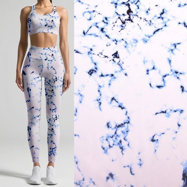 Functional knitwear in white with blue marble print CS15039A