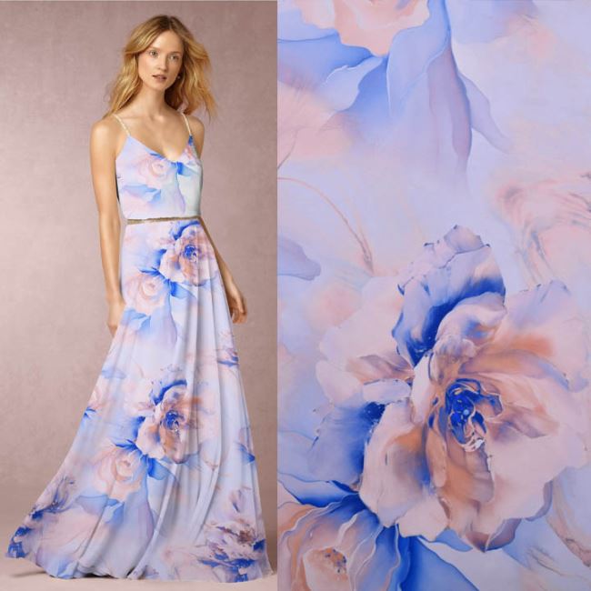 Artificial silk Silky in blue color with digital flower print NL-CS3754D