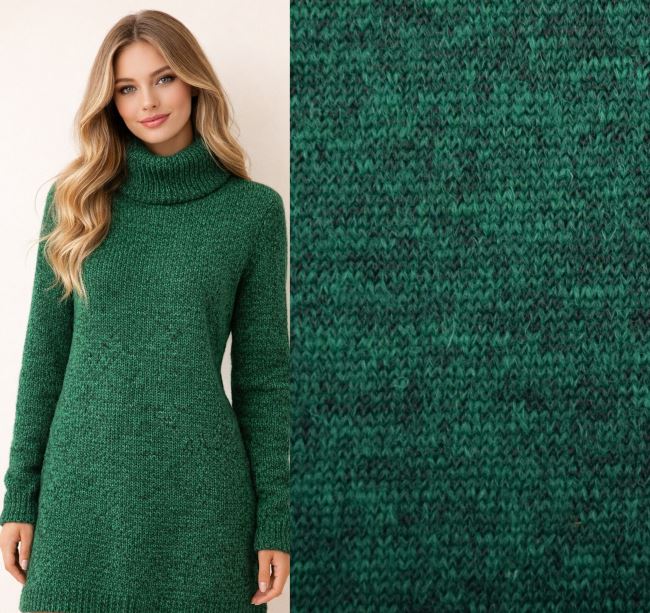 Wool knit fabric in green color with pile GL096