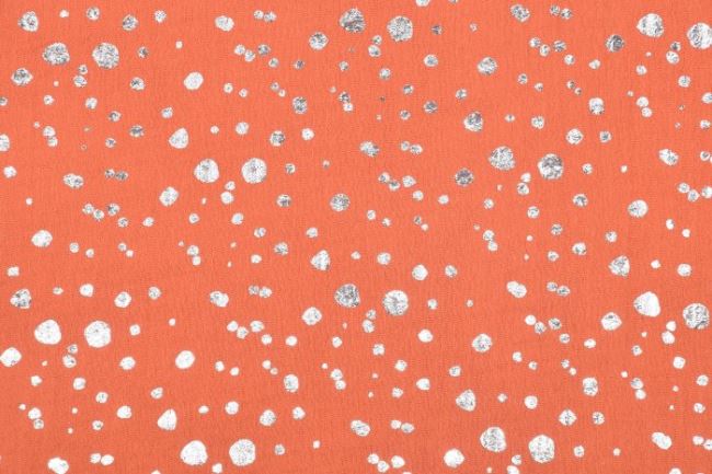 Muslin in brick color with silver polka dot pattern 181392