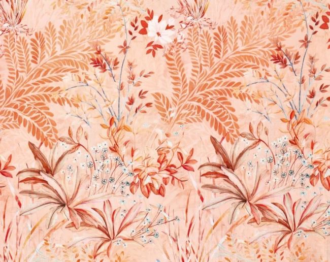 Elastic viscose fabric in salmon color with floral print 20663/445