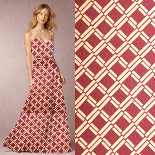 Satin in burgundy color with ornament print TF1008