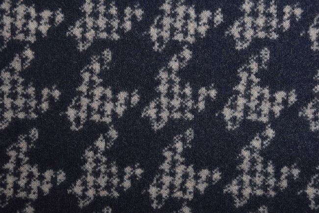 Wool coat fabric in dark blue with a rooster pattern NS372