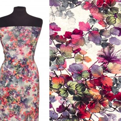 Viscose knit with admixture of linen with digital flower print 15114/017 Viscose knit with admixture of linen with digital flower print 15114/017