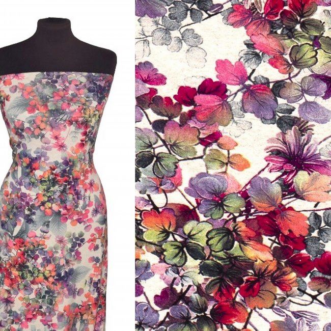 Viscose knit with admixture of linen with digital flower print 15114/017