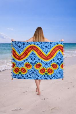 Pareo/sarong in blue with batik print BALI207