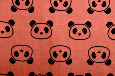 1 m viscose knit in dark old pink with panda print DS-KUP109