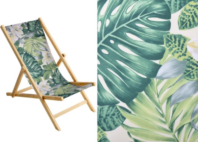 Deckchair width 150 cm with a print of tropical leaves LH12