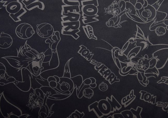 1 m of cotton knitwear in black with Tom and Jerry print DS-KUP60