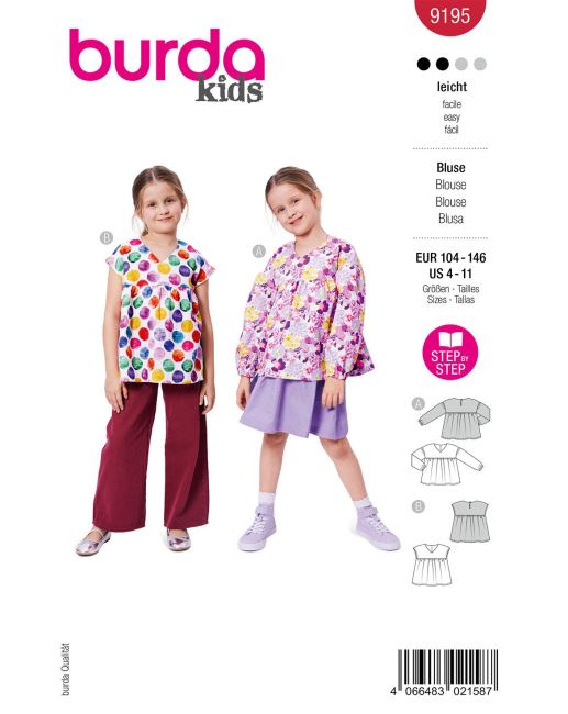 Pattern for a girl's tunic in size 104-146 9195