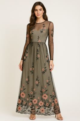 Tulle in black with embroidered flower pattern MOR178 (5)