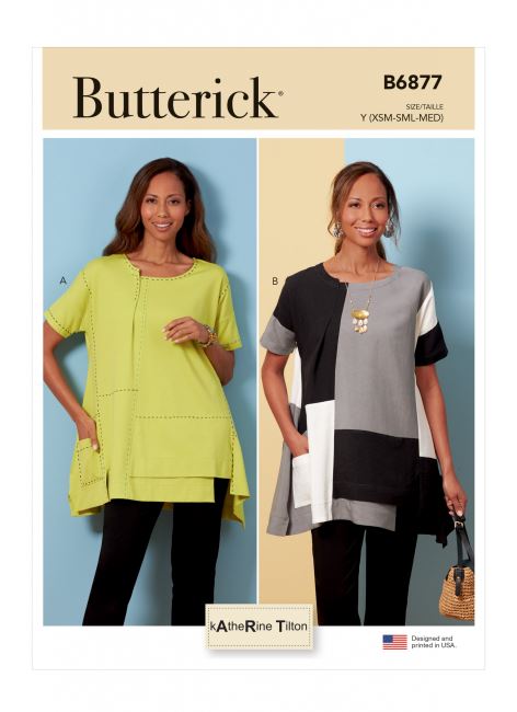 Butterick cut for women's t-shirts in sizes 32-40 B6877-Y