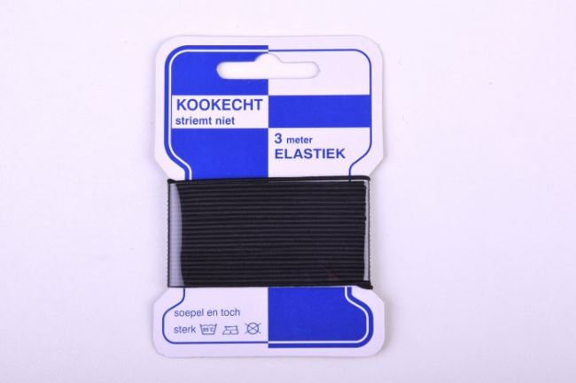 Black round rubber band with a width of 1.5 mm in a package of 3 m KSNC02