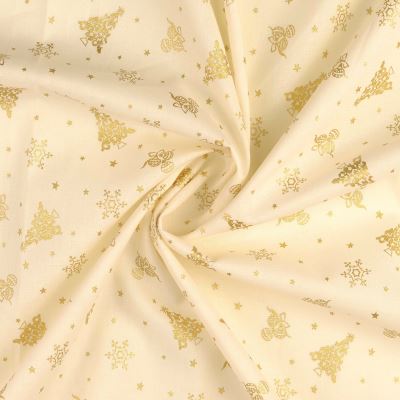 Christmas cotton fabric in cream color with thematic gold print 60942/051 (1)
