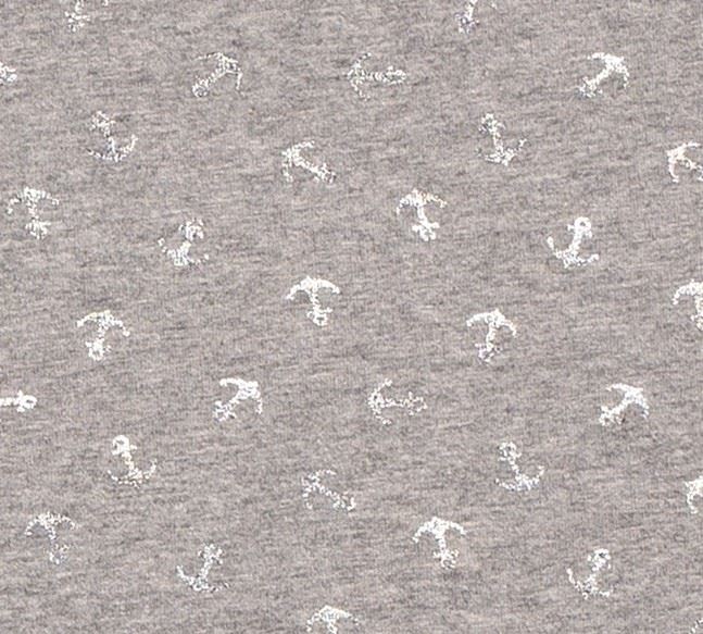 Cotton knit in light gray melange with foil print of anchors 16516/063