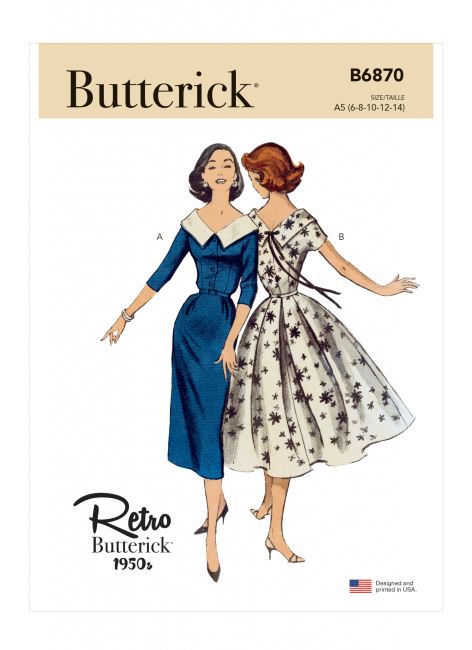 Butterick cut for women's retro dress in size 32-40 B6870-A5