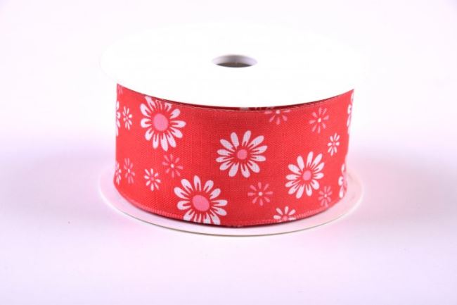 Red ribbon with flower motif 40mm 282314