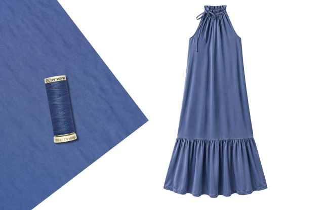 Dress sewing set with ties made of artificial silk Silky in blue color SET92