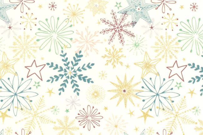 Christmas cotton fabric in cream color with snowflakes and stars print 22723/051