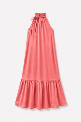 Dress sewing set with ties made of artificial silk Silky in salmon color SET91 (1)