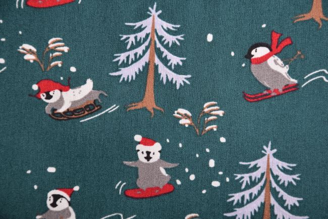 Christmas green cotton fabric with penguin print K15025-025D