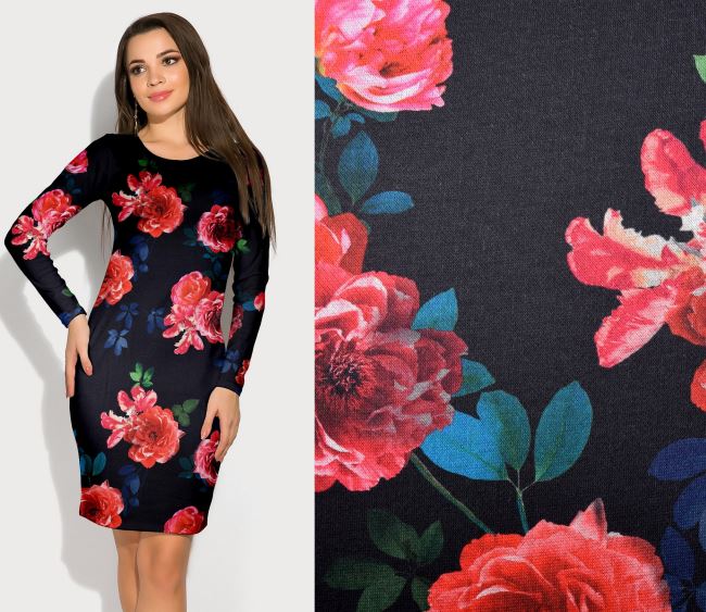 Knitwear in black with a print of large flowers MI57104/601