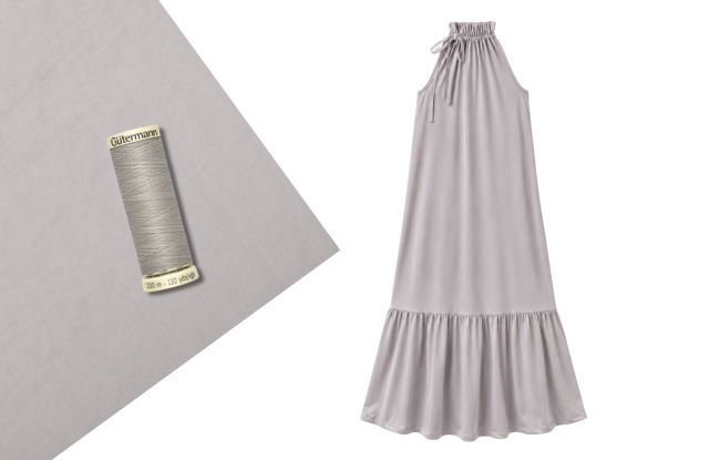 Dress sewing set with ties made of artificial silk Silky in beige color SET95
